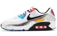 Nike Air Max 90 Устойчивые к истиранию Низкие Беговые кроссовки Женские Белые Серебряные
