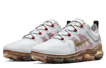 Nike VaporMax 2019 Низкие кеды с воздушной подушкой для бега Унисекс Белый Золото Красный Пэчворк