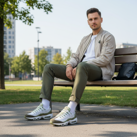 Nike Air Max 95 Сетка Текстиль Кожа Низкий Верх Повседневная Обувь Мужская Белый Зеленый