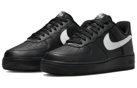 Nike Air Force 1 Кожа Устойчивая к истиранию Низкие Кроссовки для скейтбординга Унисекс Черный Белый