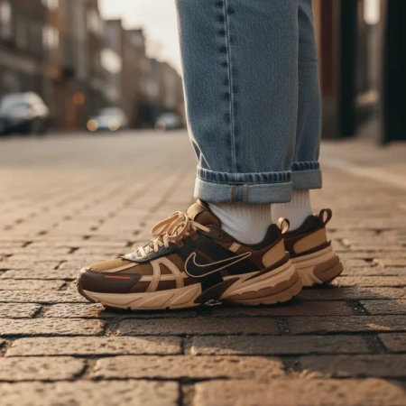 Nike V2K Run Дышащие Низкие Кроссовки для Бега Унисекс Коричневые