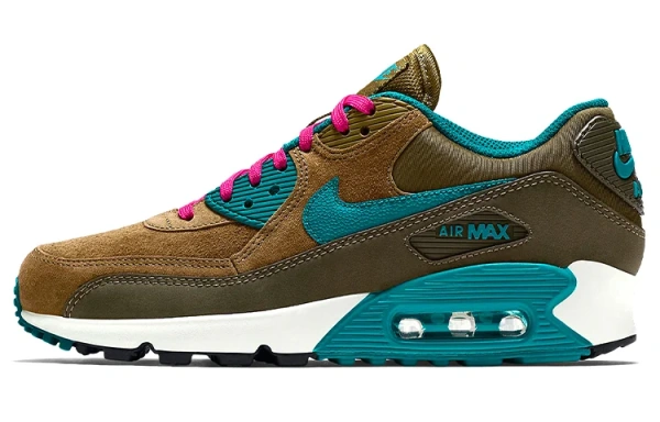Nike Air Max 90 Замша Амортизация Износостойкие Низкие Кроссовки для Бега Женские Коричнево-Зеленые