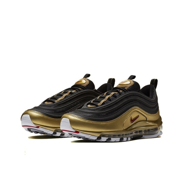 Nike Air Max 97 Винтаж Ткань Легкий Низкий Топ Марафон Беговые кроссовки Унисекс Черный Золото Bullet