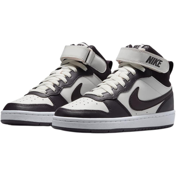 Nike Court Borough 2 Кожа Противоскользящий Устойчивый к истиранию MID Верх Детские Скейтбординг Белый Бургунди