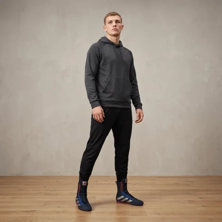 Adidas Box Hog 4 Удобная противоскользящая высокая обувь для бокса унисекс черного и серебряного цвета
