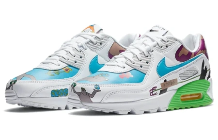 Ruohan Wang X Nike Air Max 90 Синтетическая кожа Низкие кроссовки для бега Унисекс Белый Многоцветный