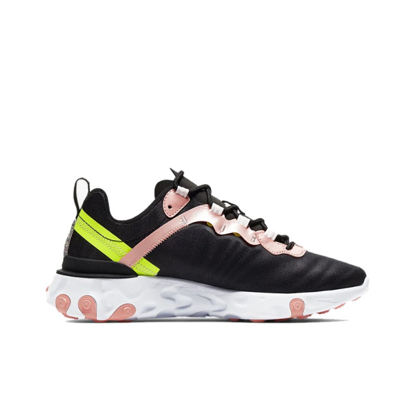 Nike React Element 55 Ткань Anti-Slip Легкий Низкий Верх Повседневные Беговые Кроссовки Женские Черный Розовый Конфетный