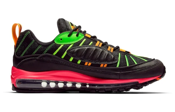 Nike Air Max 98 Синтетическая кожа Низкие кроссовки для бега Мужские Черный Зеленый Красный