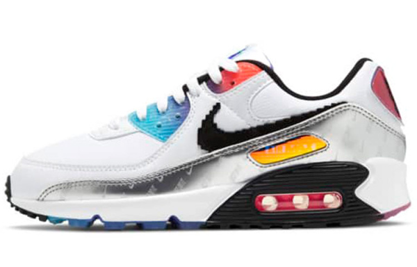 Nike Air Max 90 Устойчивые к истиранию Низкие Беговые кроссовки Женские Белые Серебряные