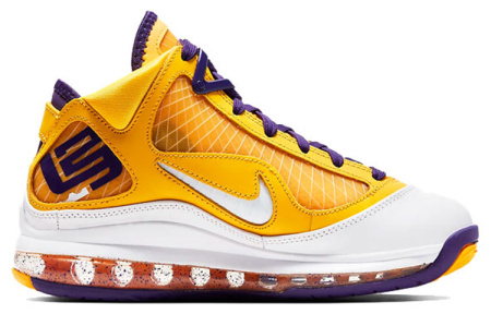 Nike Lebron 7 Media Day GS Лакированная кожа кожа MID винтажные баскетбольные кроссовки пурпурный Lakers золото