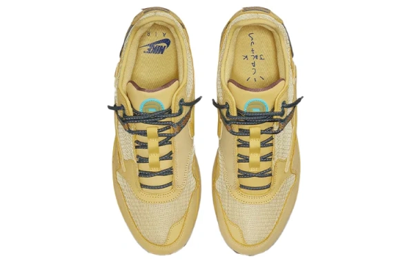 Travis Scott X Nike Air Max 1 Устойчивые к истиранию низкие повседневные беговые кроссовки унисекс Сатурн Золото