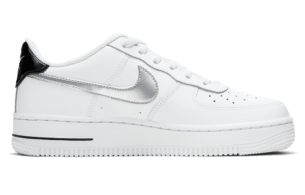 Nike Air Force 1 Кожа Низкие Кеды Детские Скейтбординг Белый Серебряный Подростки