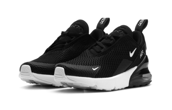 Nike Air Max 270 Амортизация Износостойкие Низкие Кроссовки для Детей Lifestyle Черные Белые для Возраста 3-7 Лет