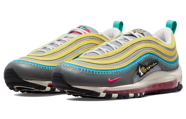 Nike Air Max 97 Износостойкие Дышащие Низкие Повседневные Беговые Кроссовки Мужские Серый Желтый