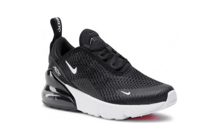 Nike Air Max 270 Амортизация Износостойкие Низкие Кроссовки для Детей Lifestyle Черные Белые для Возраста 3-7 Лет