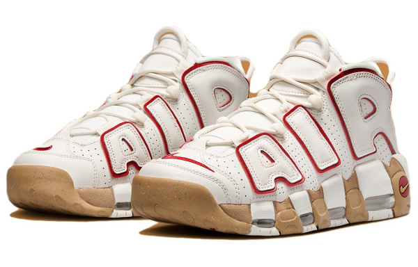 Nike Air More Uptempo Износостойкий Дышащий MID Топ Винтажные Баскетбольные Кроссовки Женские Белый Красный