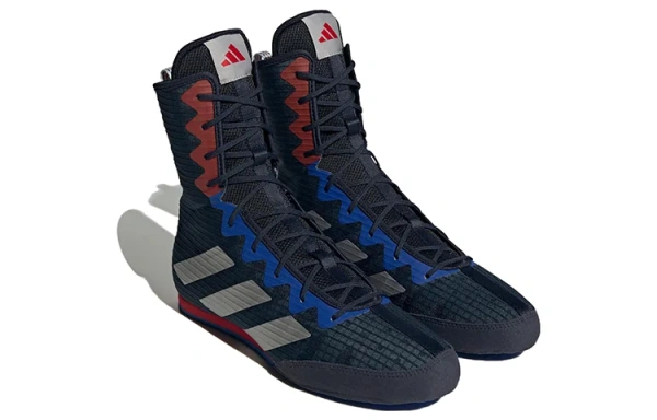 Adidas Box Hog 4 Удобная противоскользящая высокая обувь для бокса унисекс черного и серебряного цвета