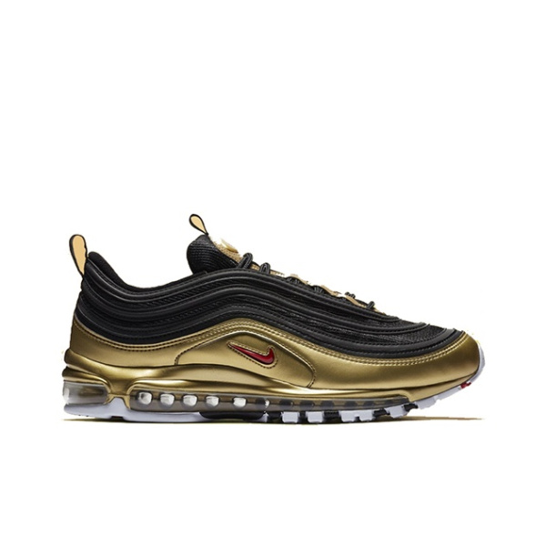 Nike Air Max 97 Винтаж Ткань Легкий Низкий Топ Марафон Беговые кроссовки Унисекс Черный Золото Bullet