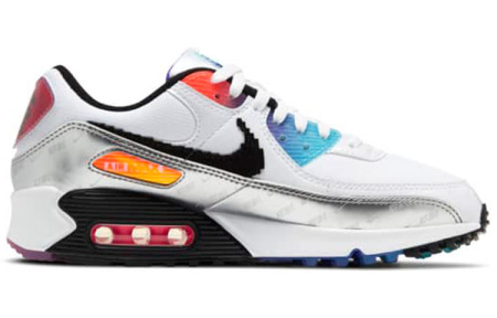 Nike Air Max 90 Устойчивые к истиранию Низкие Беговые кроссовки Женские Белые Серебряные