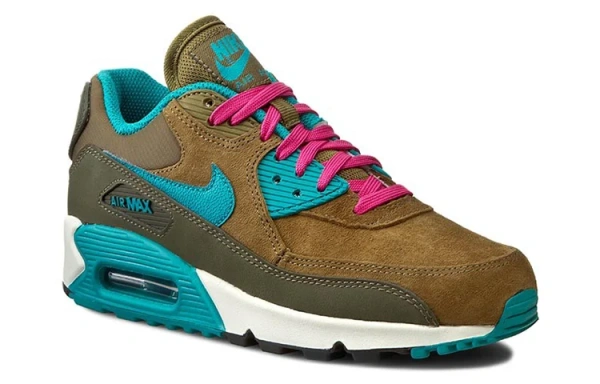 Nike Air Max 90 Замша Амортизация Износостойкие Низкие Кроссовки для Бега Женские Коричнево-Зеленые