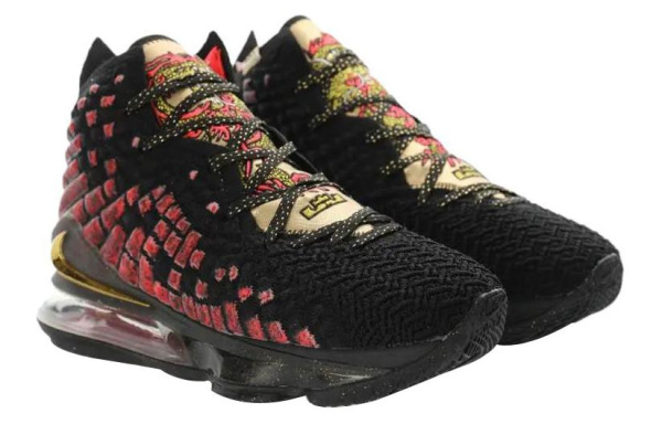 Nike Lebron 17 E EP 'Courage' Драконий узор Высокие баскетбольные кроссовки для игры Унисекс Черный Красный