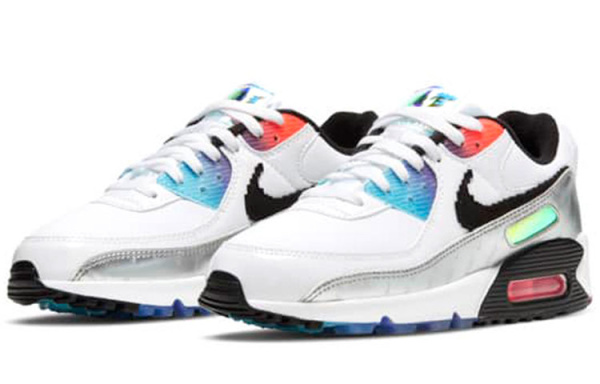 Nike Air Max 90 Устойчивые к истиранию Низкие Беговые кроссовки Женские Белые Серебряные