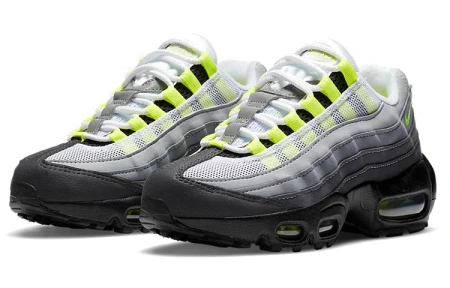 Nike Air Max 95 OG Неон Синтетическая кожа Амортизация Низкие детские беговые кроссовки Серый Черный Зеленый