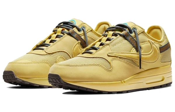 Travis Scott X Nike Air Max 1 Устойчивые к истиранию низкие повседневные беговые кроссовки унисекс Сатурн Золото