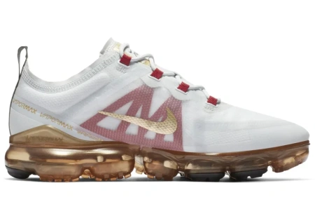 Nike VaporMax 2019 Низкие кеды с воздушной подушкой для бега Унисекс Белый Золото Красный Пэчворк