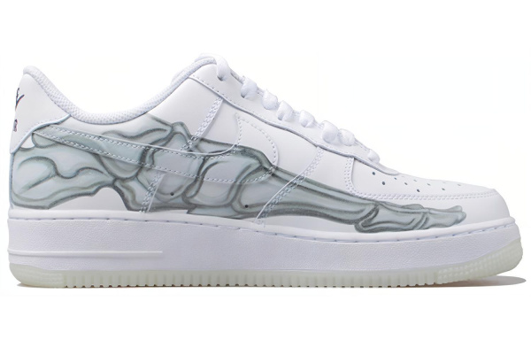 Nike Air Force 1 QS Череп AF1 Нескользящие Легкие Низкие Кроссовки для Скейтбординга Унисекс Белый Серый