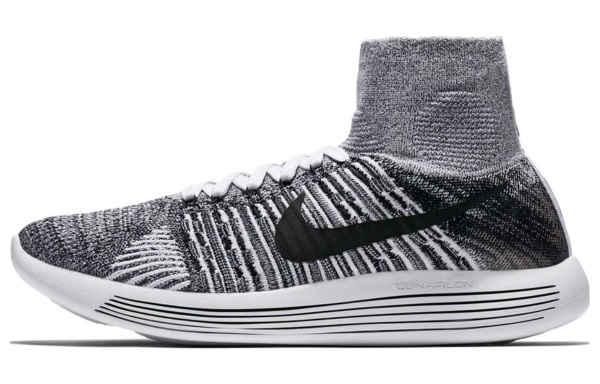 Nike LunarEpic Flyknit Slip-resistant Abrasion-resistant High-top Беговые кроссовки Мужские Серый Белый