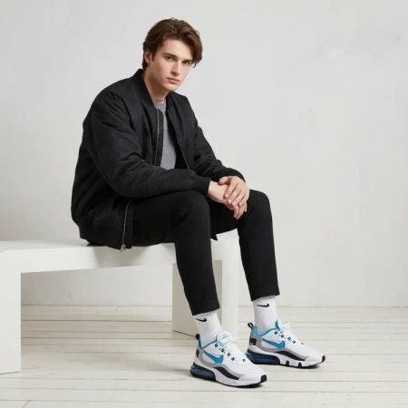 Nike Air Max 270 Ткань Низкие Повседневные Беговые Кроссовки Мужские Синие Белые Черные