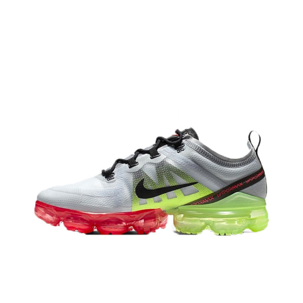 Nike VaporMax 2019 Ткань Низкий Верх Амортизирующие Повседневные Беговые Кроссовки Мужские Красный Желтый Цветовые Блоки