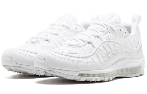 Nike Air Max 98 Кожа Низкие Кроссовки для Бега Мужские Чисто Белые