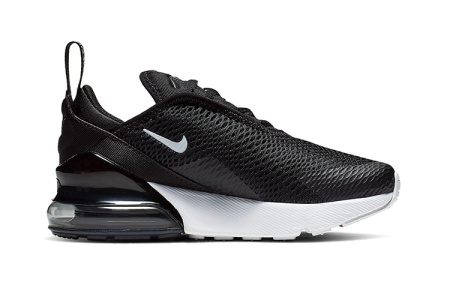 Nike Air Max 270 Амортизация Износостойкие Низкие Кроссовки для Детей Lifestyle Черные Белые для Возраста 3-7 Лет