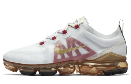 Nike VaporMax 2019 Низкие кеды с воздушной подушкой для бега Унисекс Белый Золото Красный Пэчворк