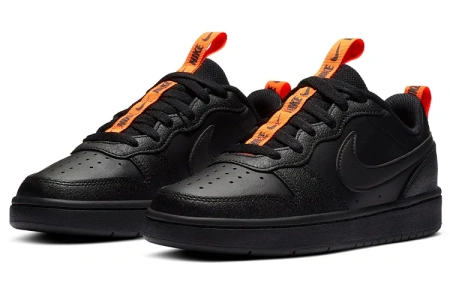 Nike Court Borough Low 2 SE Синтетическая кожа Амортизация Низкий верх Детские Скейтбординг Черный Оранжевый