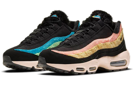 Nike Air Max 95 Раздельная замша Низкий топ Амортизирующие повседневные беговые кроссовки Женские Черный Розовый Синий