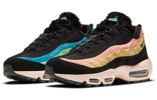 Nike Air Max 95 Раздельная замша Низкий топ Амортизирующие повседневные беговые кроссовки Женские Черный Розовый Синий