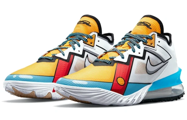 Nike Lebron 18 Low EP 'Мультяшный ART' Низкие баскетбольные кроссовки для игры Унисекс Белый Синий Желтый