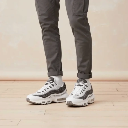 Nike Air Max 95 Амортизация Устойчивость к истиранию Покрытие Поддержка Низкие Кроссовки для бега Женские Белый Серый