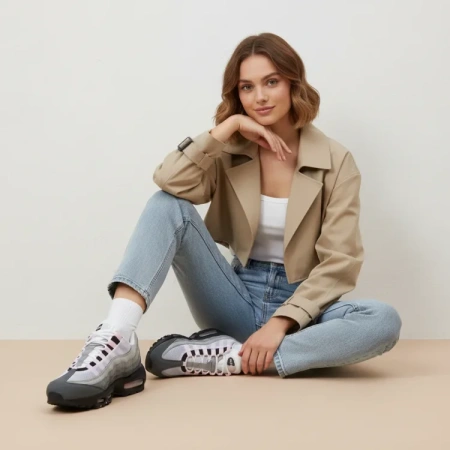 Nike Air MAX 95 Low Топ Повседневные Беговые Кроссовки Женские Серый Розовый