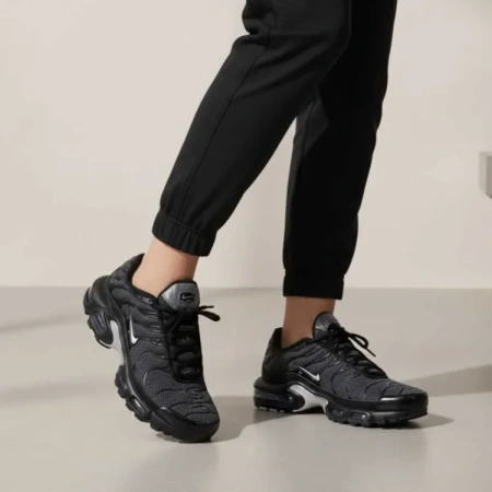 Nike Air Max Plus Vintage Ткань Низкие Повседневные Беговые Кроссовки Женские Черные