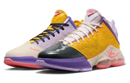 Nike Lebron 19 Low Топ Баскетбольные кроссовки Унисекс Желто-фиолетовый Азиатская версия