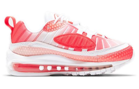 Nike Air Max 98 Синтетическая кожа Низкий топ Воздушная подушка Повседневные беговые кроссовки Женские Белый Красный